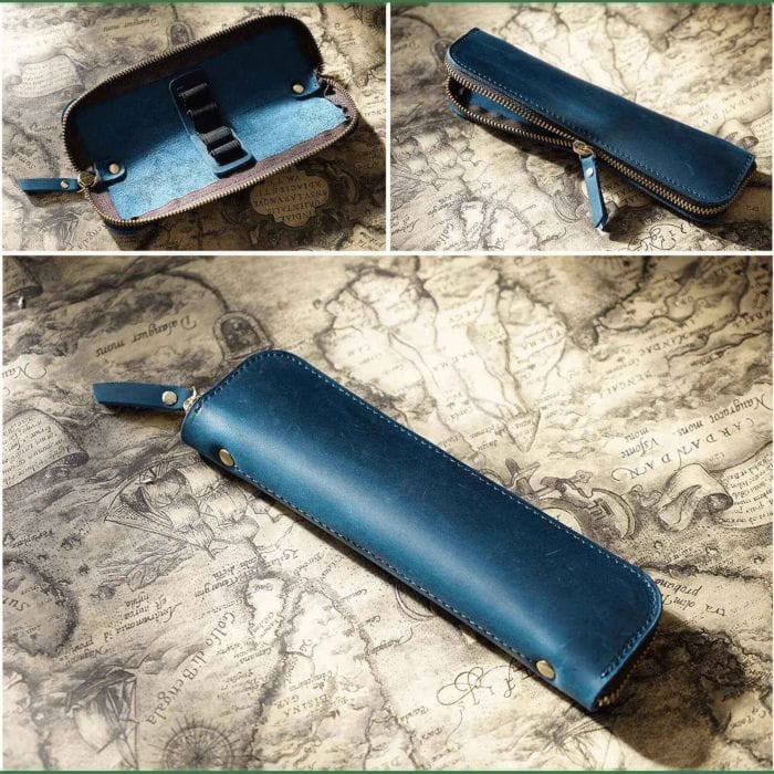 Leather 4 Slots Zippered Pen Case